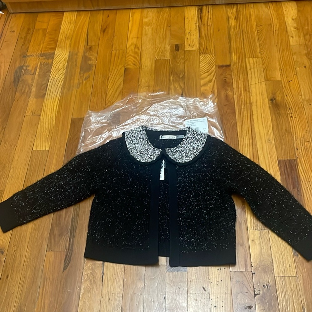 Alice+Olivia Akira textured cardi w/embellished collar size S in black metallic